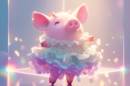 蕾丝连衣裙小猪与蕾丝梦幻舞动插画