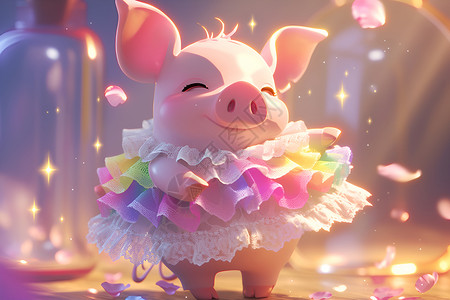 蕾丝连衣裙缤纷仙境的小猪宝宝插画