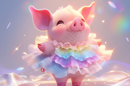 蕾丝连衣裙一个穿着裙子的小猪在毯子上插画