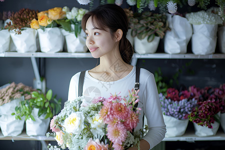 缤纷花海中的女人背景图片