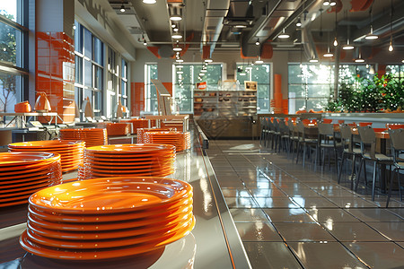 餐厅的橙色盘子高清图片