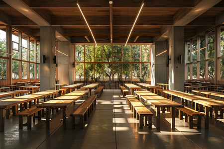 阳光下的校园餐厅背景图片