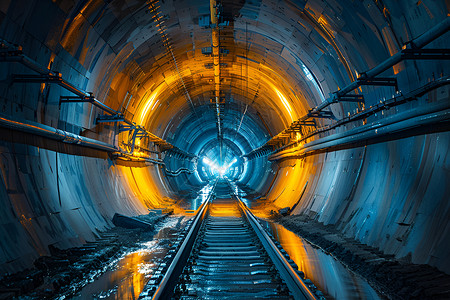 隧道里的轨道背景图片