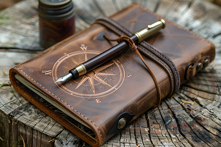 旅行日记毛笔字笔记本上的笔背景