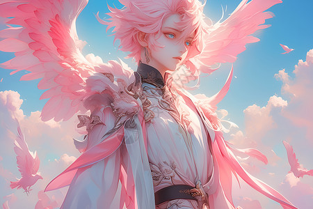 有翅膀男素材粉色天使插画