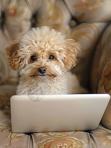 趴着玩电脑可爱的小狗玩电脑背景