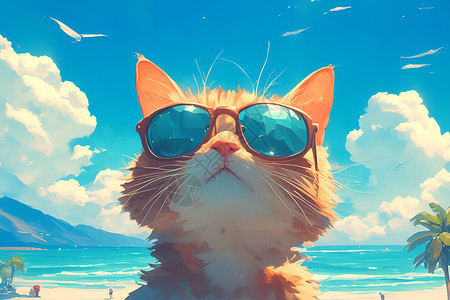 可爱海滩猫猫动物艺术高清图片