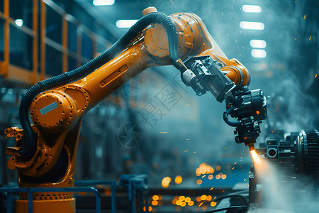喷涂素材机器人在工厂里工作背景
