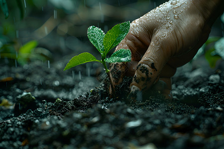 雨中种植的树木背景图片