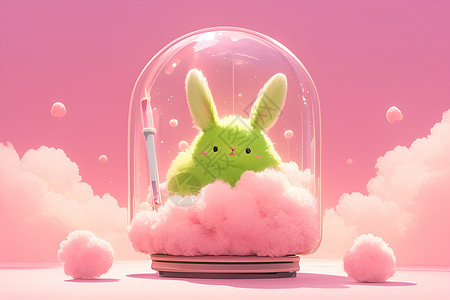 玻璃罩子里的兔子插画