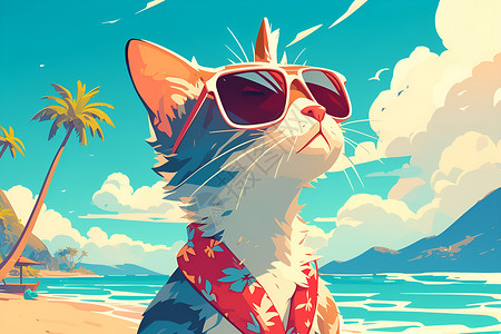 海滩上的猫咪背景图片