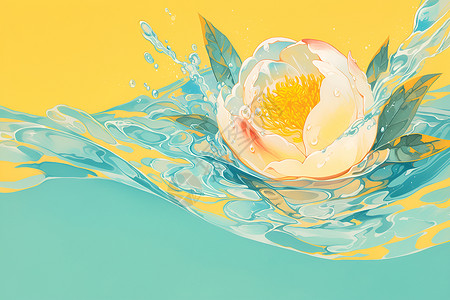 黄色漂浮水中漂浮的花朵插画