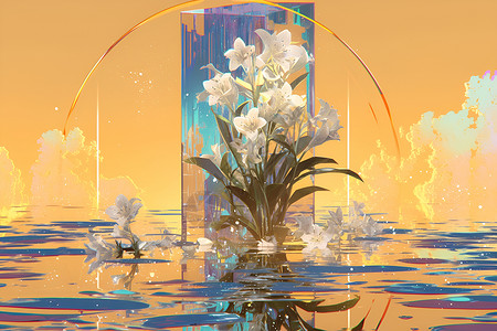 璀璨飘逸花瓶中的梦幻花海背景图片