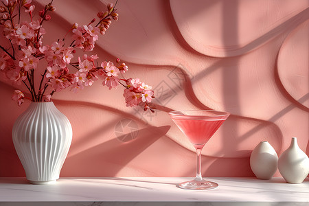 酒鸡尾酒花瓶与花束设计图片