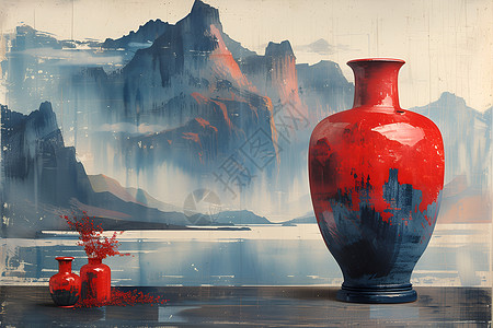 红瓶山景插画
