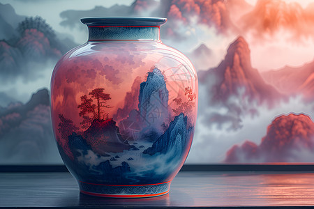 中式美学复古沙水的花瓶插画