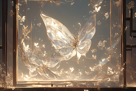玻璃盒中的蝴蝶插画