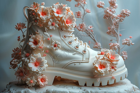 花饰泥靴与柔和色彩交织背景图片