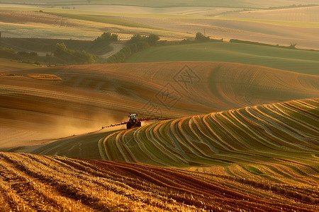 农机化田野中的机械播种景观背景