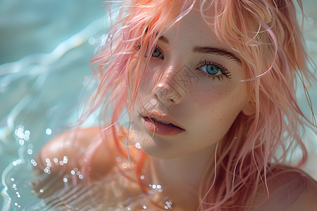 粉色头发的女模特在水下背景图片