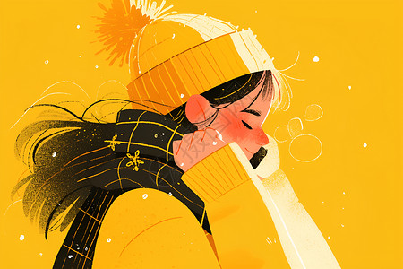 黄帽女子的阳光世界插画