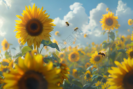 向日葵上的蜜蜂背景图片