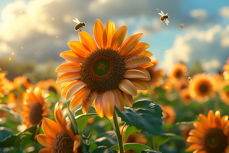 蜜蜂在向日葵上高清图片