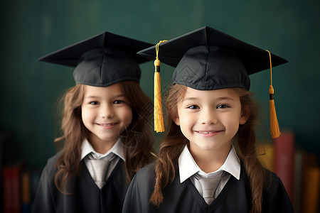 戴毕业帽西瓜两个戴毕业帽的孩子背景
