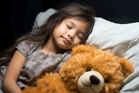 橘黄玩具熊一位小女孩与她的泰迪熊背景
