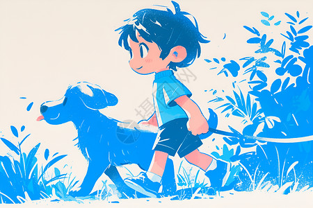 快乐的男孩和小狗背景图片