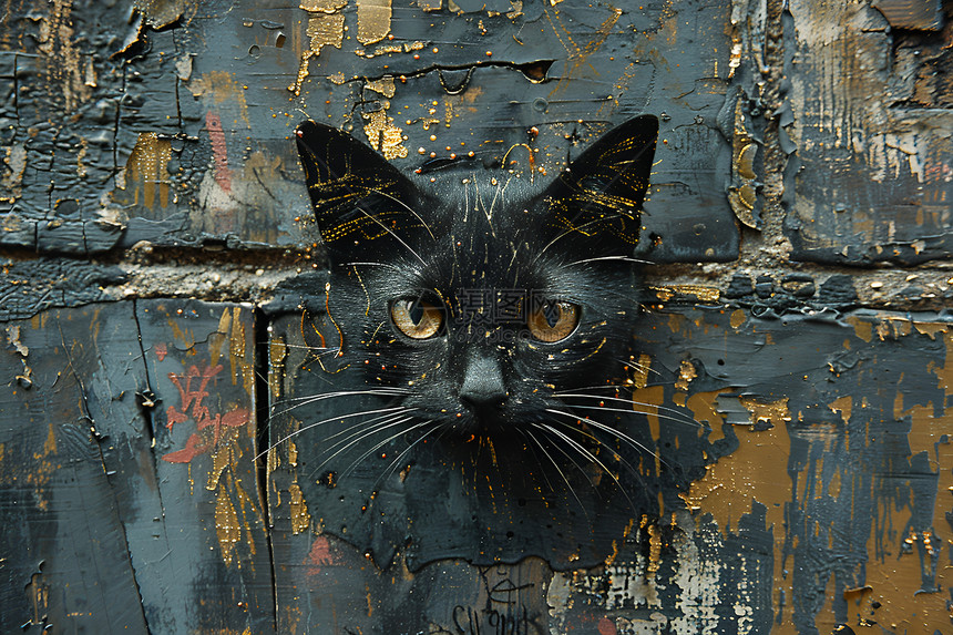 涂鸦绘画的黑猫图片