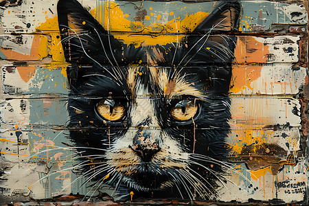 墙壁上涂鸦的猫咪背景图片