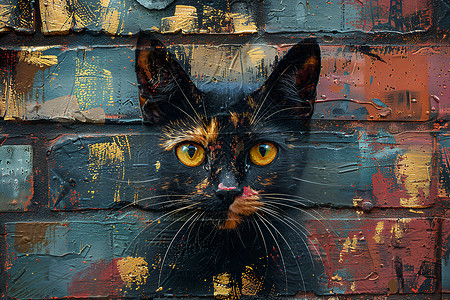 墙面绘画魅力猫咪的街头艺术壁画插画