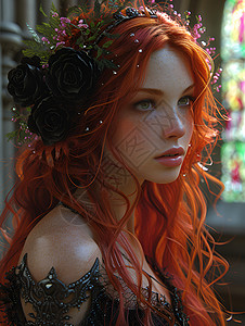 优雅的红发女子背景图片