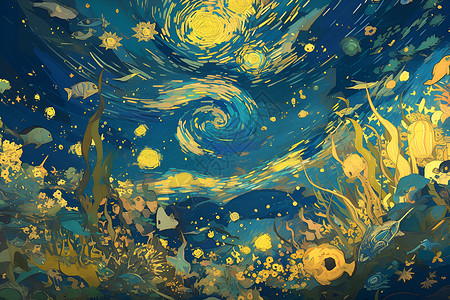 梦幻海底海洋绘画素材高清图片