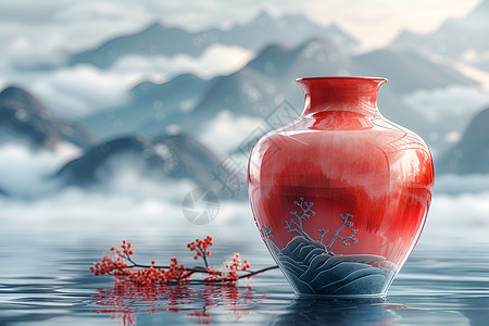 红色花瓶红色陶罐高清图片