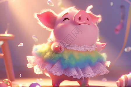 小猪公主服饰彩虹裙高清图片