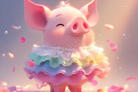 彩虹裙可爱小猪插画