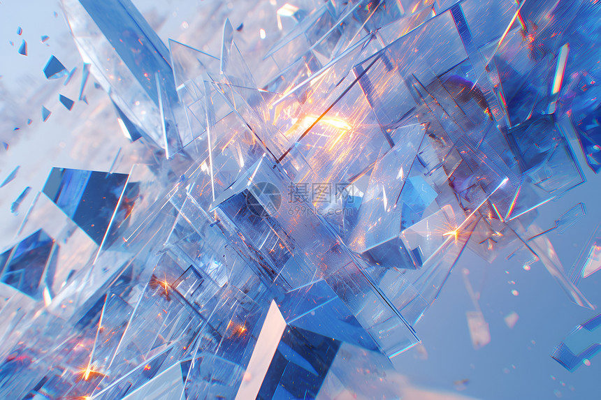 蓝白色水晶立方体图片