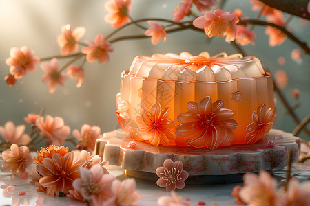 玻璃月饼上的花朵背景图片