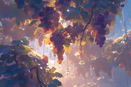 阳光下的水果阳光下挂着一串葡萄设计图片