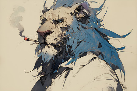 威武狮子抽烟背景图片