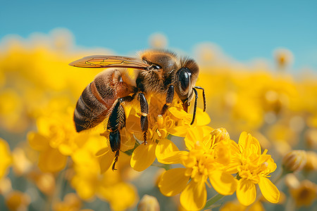 蜂蜜采集黄花上的蜂蜜背景
