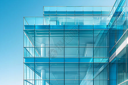 蓝色办公蓝色玻璃建筑背景