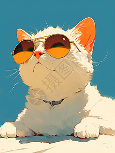 戴墨镜的动物戴墨镜的白猫插画