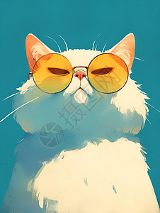 白猫佩戴太阳镜背景图片