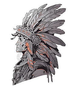 部落首领插着羽毛的头像插画