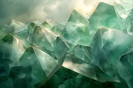 绿色抽象光效水晶拼贴的抽象自然风景插画