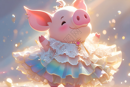 彩虹裙中的可爱小猪宝宝插画