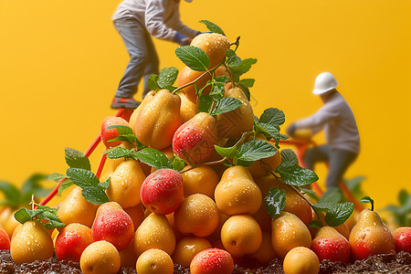 果农丰收缤纷水果的精细收获设计图片
